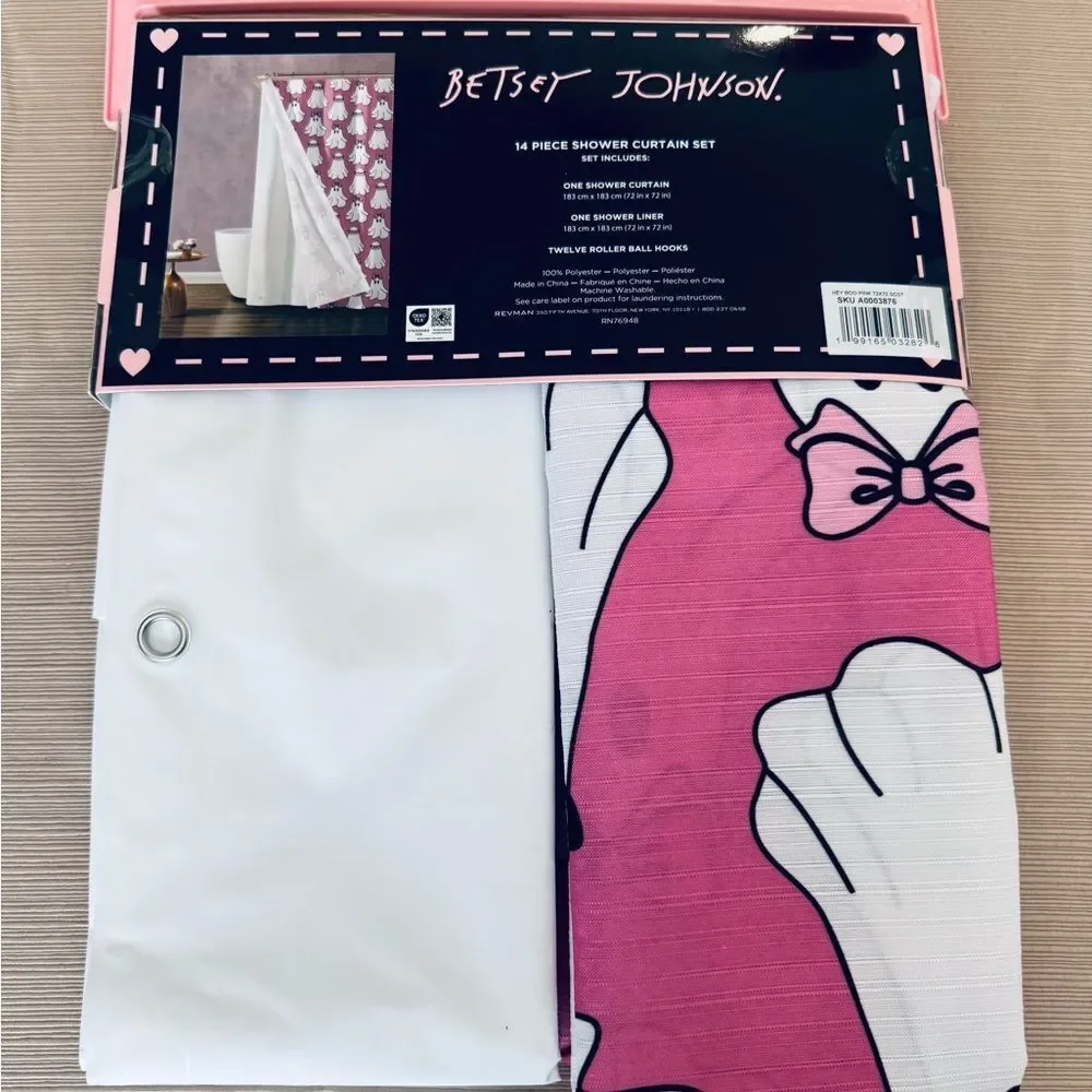 Betsey Johnson Pink Ghost Whimsigoth Halloween Shower Curtain Set